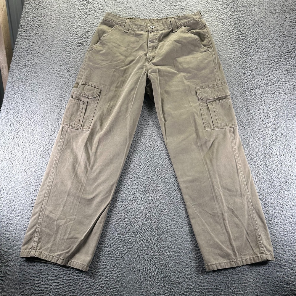 Wrangler Pant Mens 34x30 Brown Cotton Cargo Straight Leg Workwear Utility Hiking